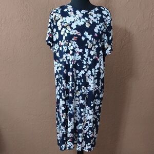 J. Jill Wearever Collection Navy Floral Midi Dress Medium